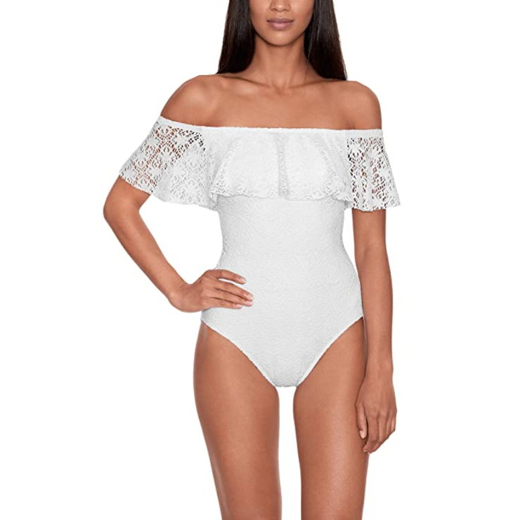 LAUREN Ralph Lauren Crochet Ruffle Off-the-Shoulder One-Piece Swimsuit