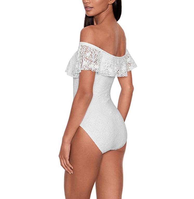 LAUREN Ralph Lauren Crochet Ruffle Off-the-Shoulder One-Piece Swimsuit