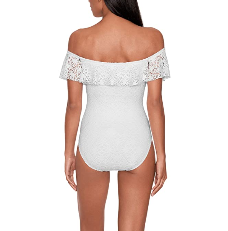 LAUREN Ralph Lauren Crochet Ruffle Off-the-Shoulder One-Piece Swimsuit