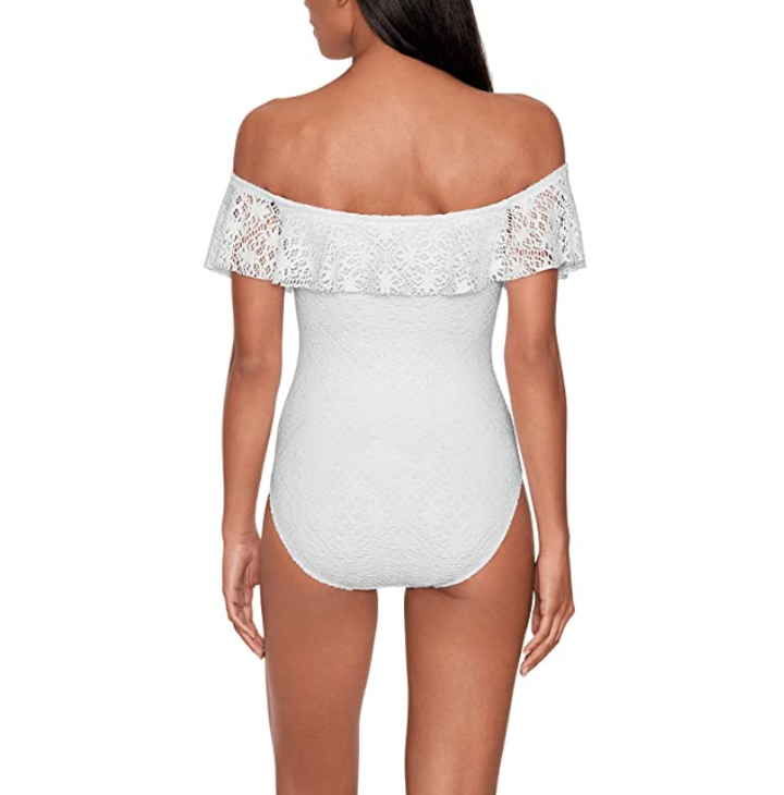 LAUREN Ralph Lauren Crochet Ruffle Off-the-Shoulder One-Piece Swimsuit