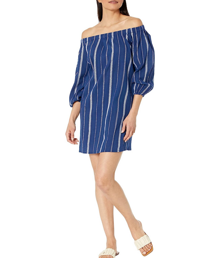 LAUREN Ralph Lauren Slub Stripe Off-the-Shoulder Cover-Up Dress