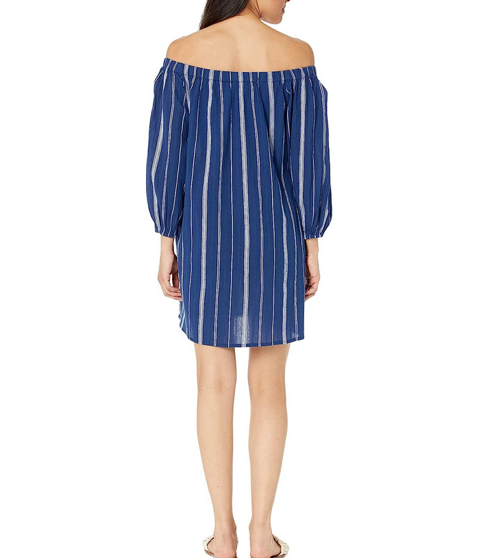 LAUREN Ralph Lauren Slub Stripe Off-the-Shoulder Cover-Up Dress