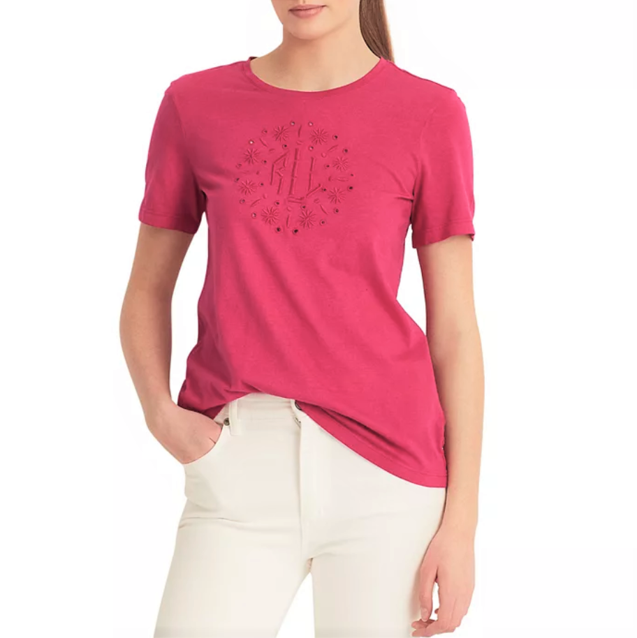 Lauren Ralph Lauren Eyelet Embroidery Soft Jersey Tee
