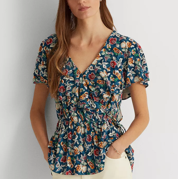 Lauren Ralph Lauren Floral Jersey Surplice Top