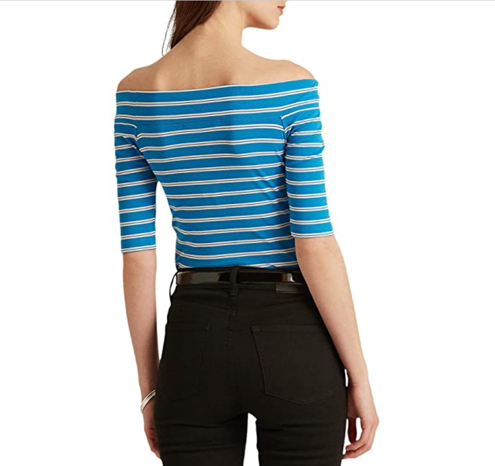 Lauren Ralph Lauren Striped Off-Shoulder Stretch Cotton T-Shirt