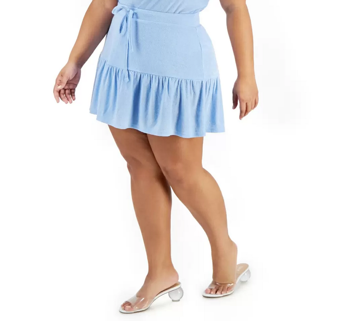 Love, Fire Trendy Plus Size Terry Ruffled Mini Skirt