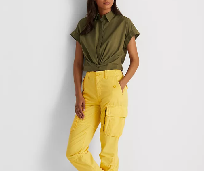 Lauren Ralph Lauren Petite Twist-Front Cotton Broadcloth Shirt