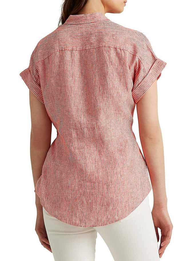 Lauren Ralph Lauren Plus-Size Striped Tie-Front Linen Shirt