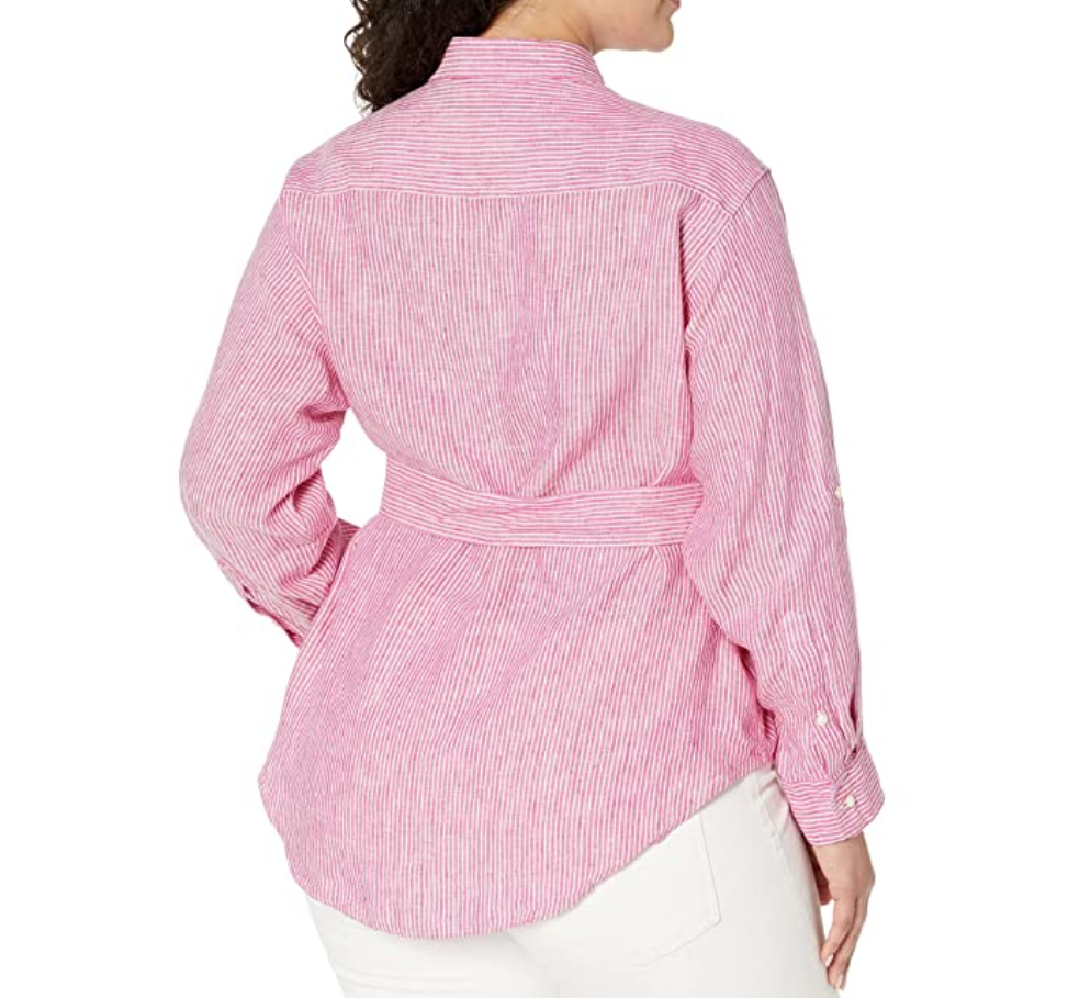 Lauren Ralph Lauren Plus-Size Striped Logo Linen Shirt