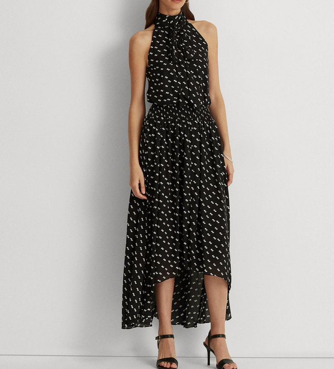 RALPH LAUREN Sleeveless Halter Maxi Hi-Low Dress