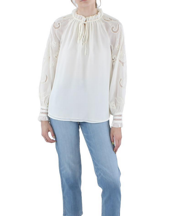 Lauren Ralph Lauren Embroidered Tie Neck Blouse
