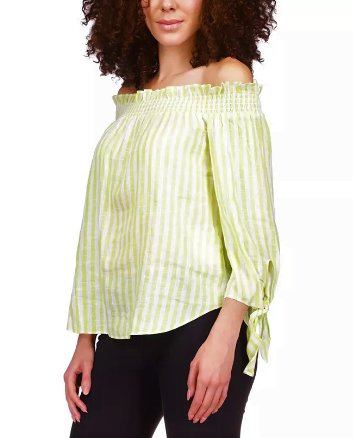 MICHAEL Michael Kors Striped Tie-Sleeve Off-the-Shoulder Top