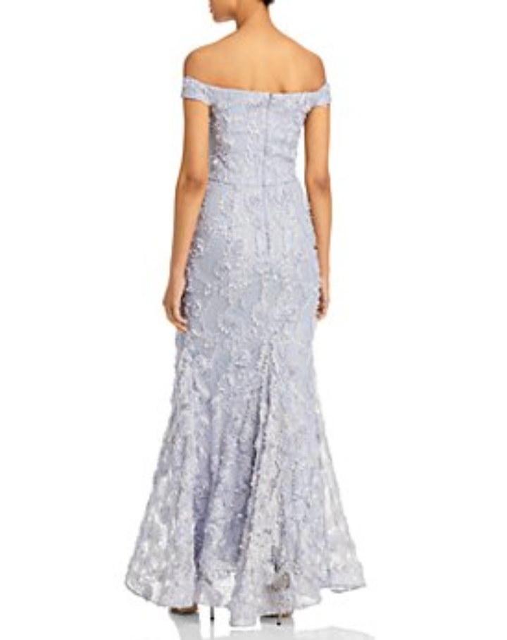 AQUA Appliquéd Lace Gown