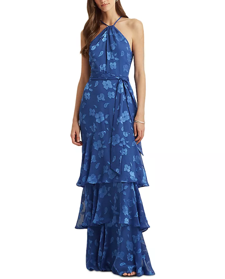 Lauren Ralph Lauren Floral Jacquard Halter Gown