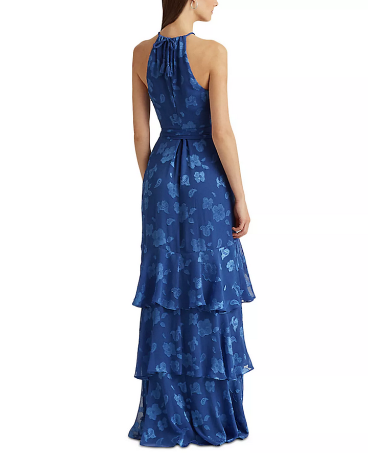 Lauren Ralph Lauren Floral Jacquard Halter Gown