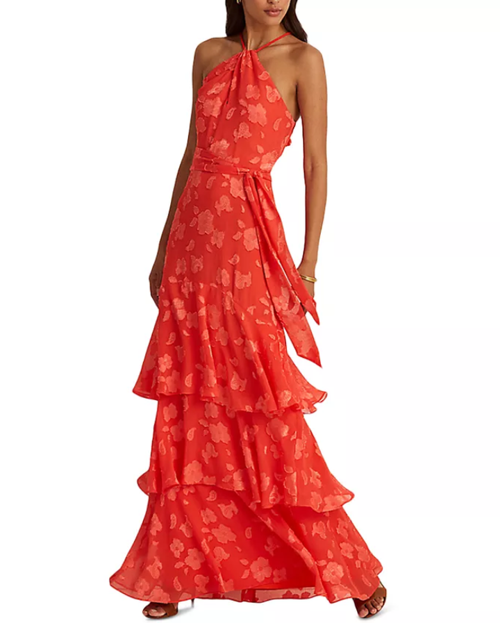 Lauren Ralph Lauren Floral Jacquard Halter Gown