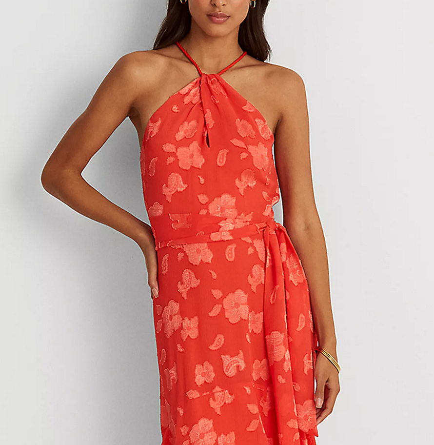 Lauren Ralph Lauren Floral Jacquard Halter Gown
