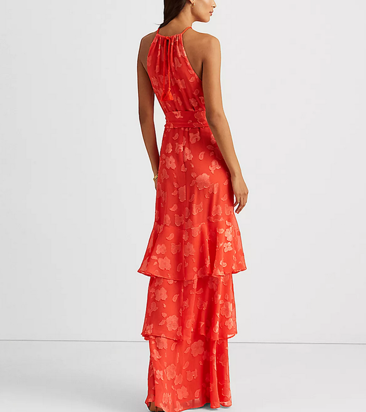 Lauren Ralph Lauren Floral Jacquard Halter Gown