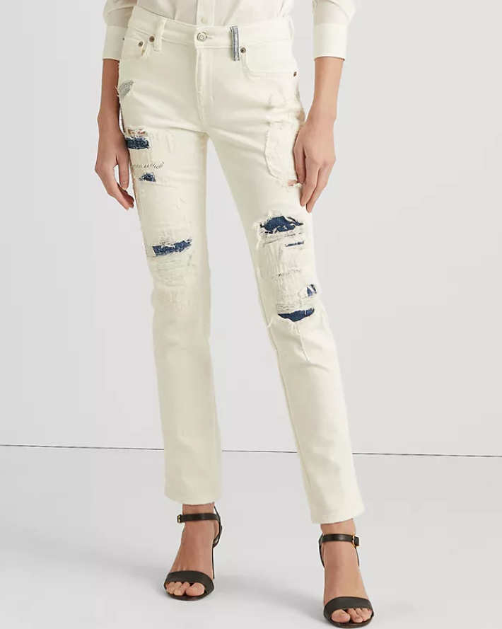 Lauren Ralph Lauren Distressed Patchwork Straight Jeans