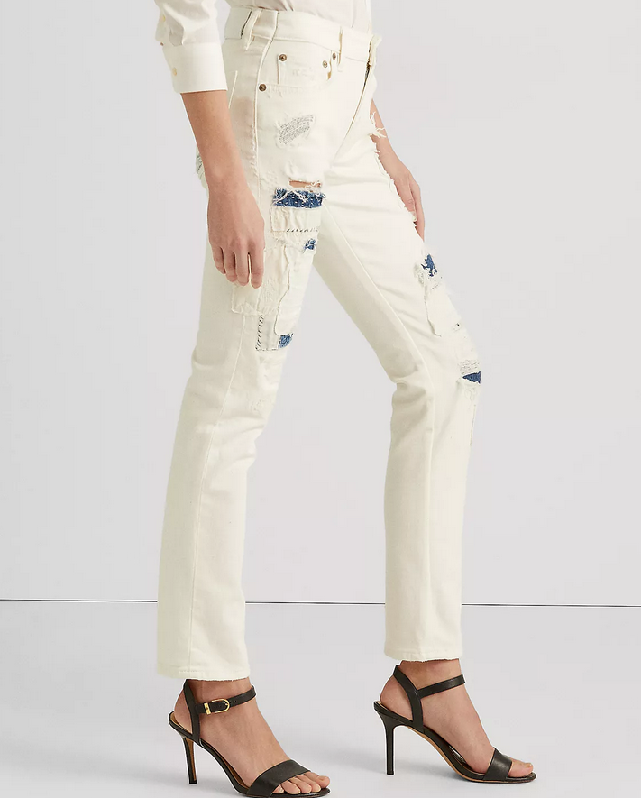 Lauren Ralph Lauren Distressed Patchwork Straight Jeans