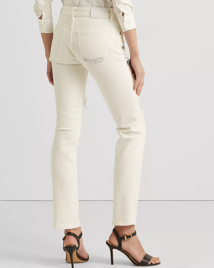 Lauren Ralph Lauren Distressed Patchwork Straight Jeans
