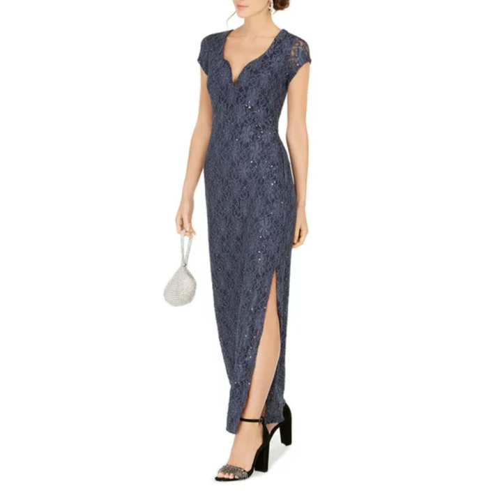 Connected Sequined Lace Column Gown