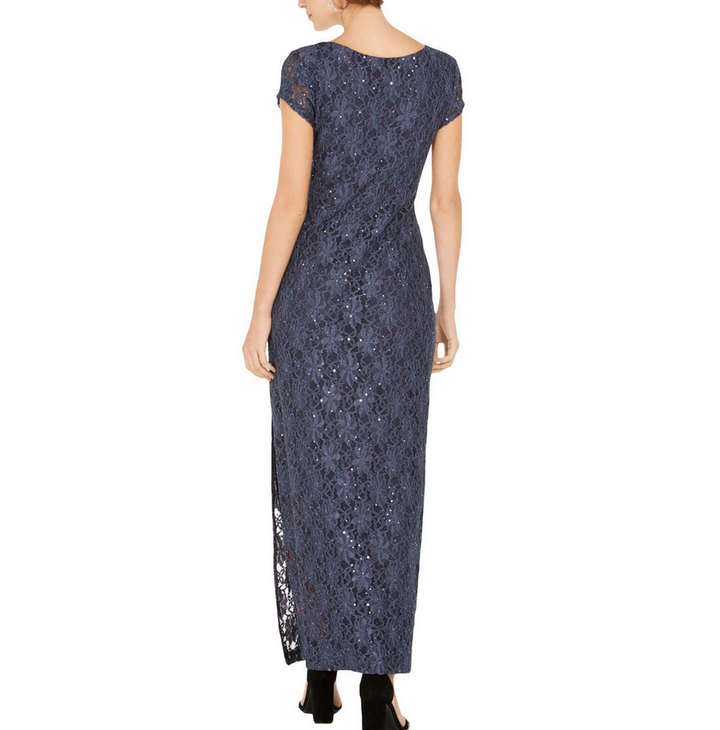 Connected Sequined Lace Column Gown