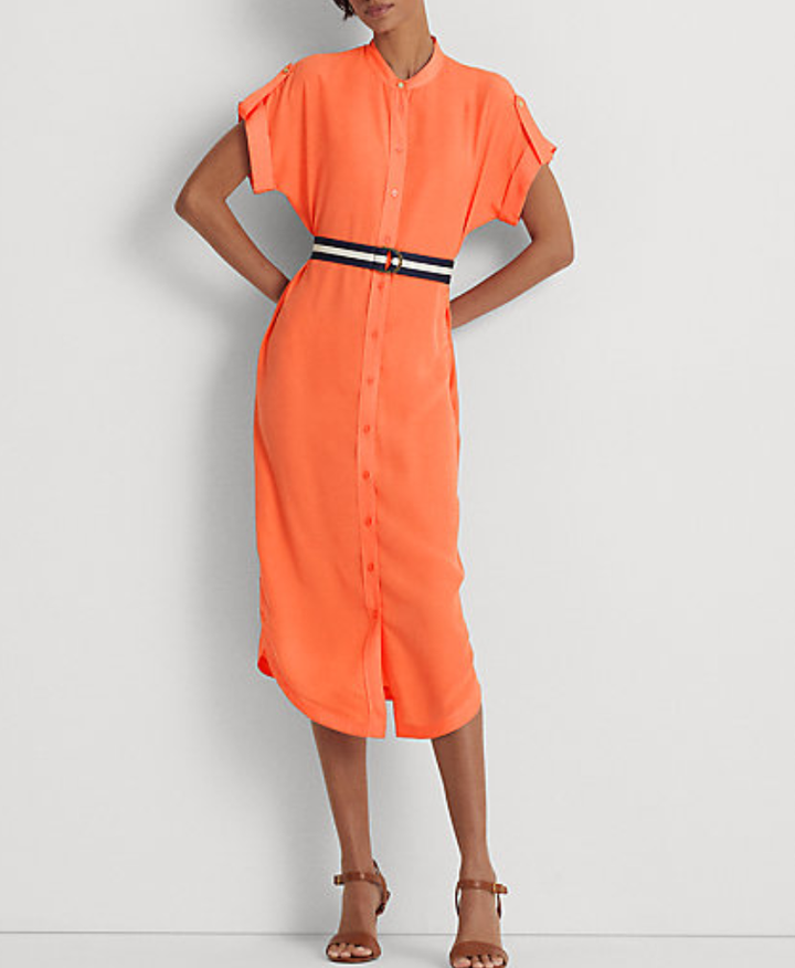 Lauren Ralph Lauren Belted Crepe Shirtdress