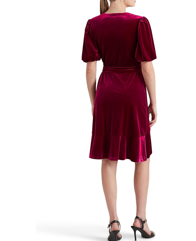 LAUREN Ralph Lauren Belted Velvet Puff-Sleeve Dress
