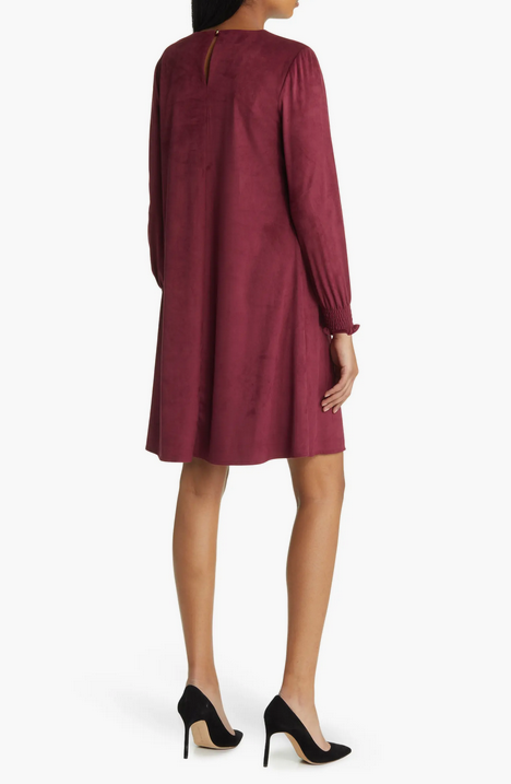 Anne Klein Faux-Suede Long-Sleeve A-Line Dress
