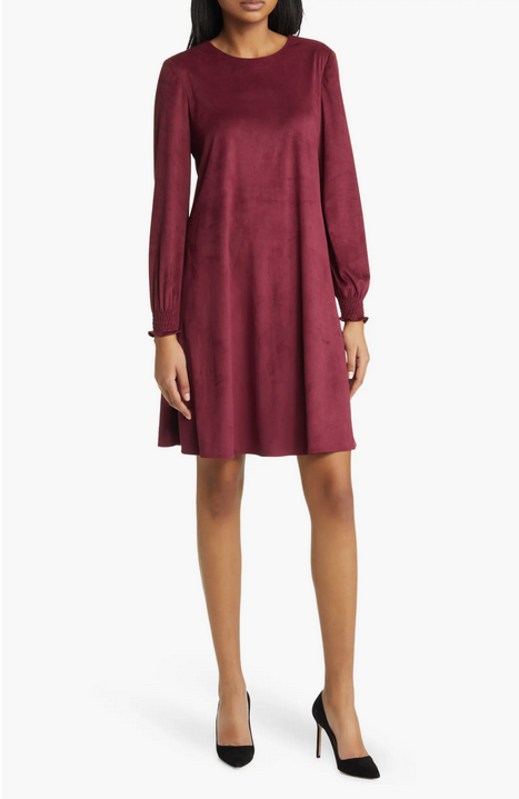 Anne Klein Faux-Suede Long-Sleeve A-Line Dress