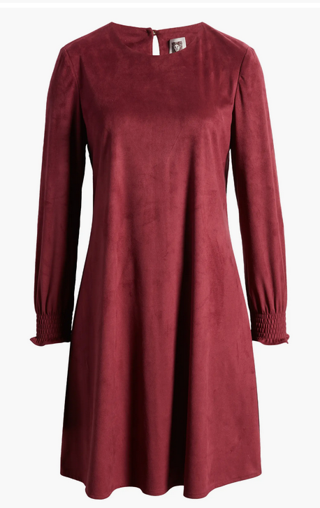 Anne Klein Faux-Suede Long-Sleeve A-Line Dress