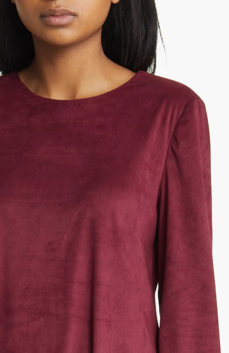 Anne Klein Faux-Suede Long-Sleeve A-Line Dress