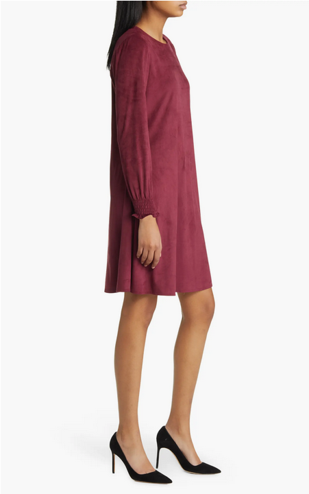 Anne Klein Faux-Suede Long-Sleeve A-Line Dress