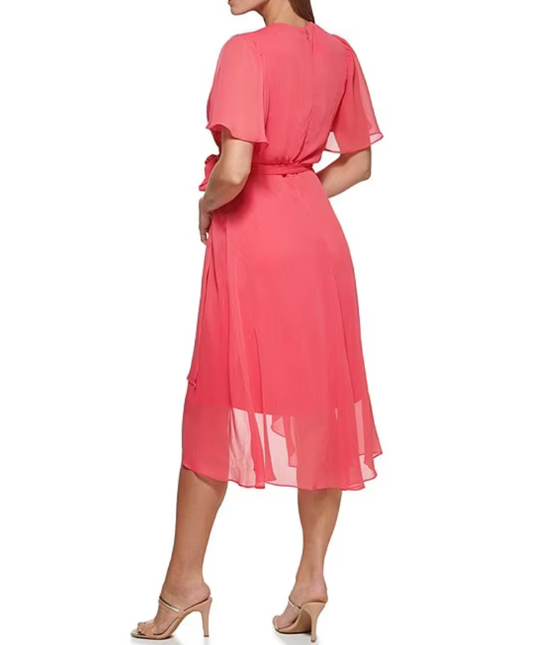 DKNY Flutter-Sleeve Faux-Wrap Dress