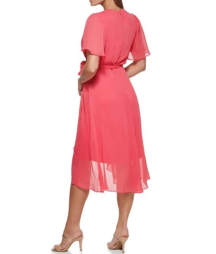 DKNY Flutter-Sleeve Faux-Wrap Dress