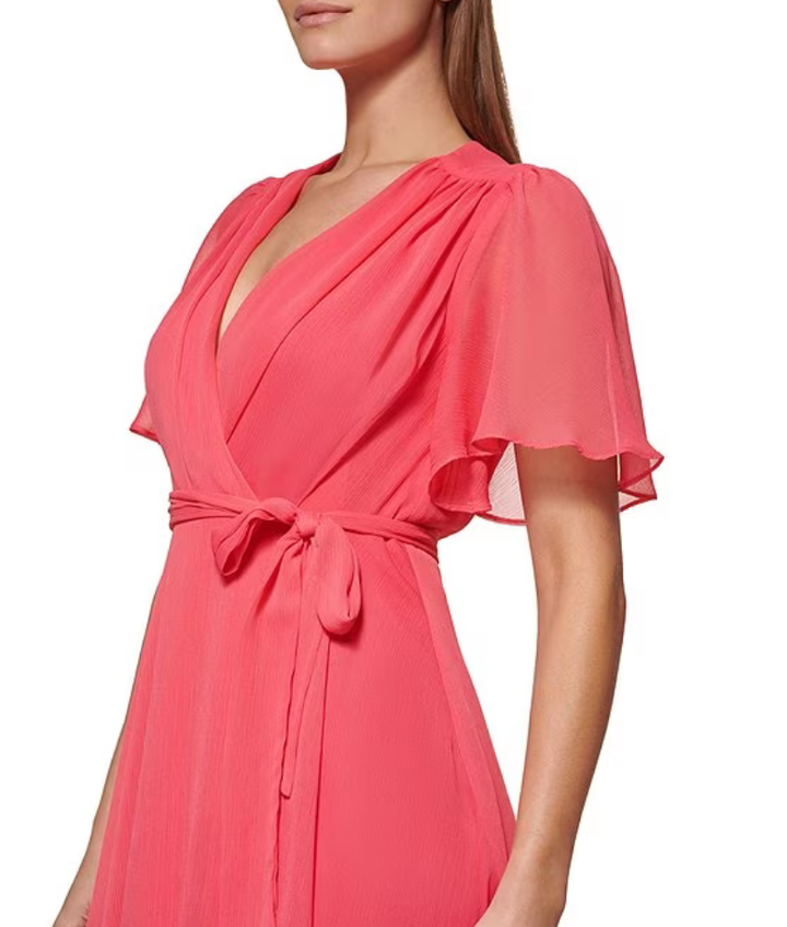 DKNY Flutter-Sleeve Faux-Wrap Dress