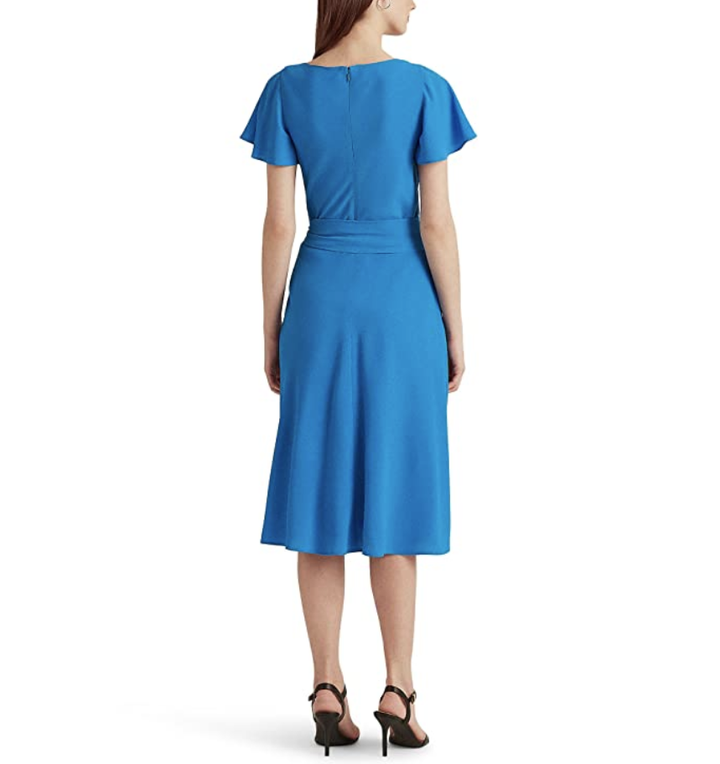 Lauren Ralph Lauren Belted Crepe Flutter-Sleeve Dress