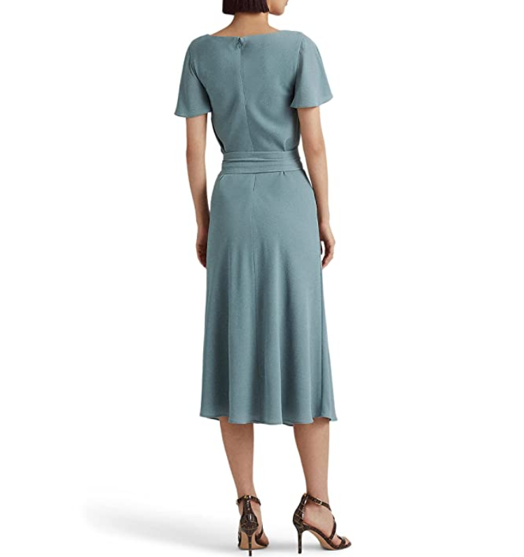 LAUREN Ralph Lauren Belted Crepe Flutter-Sleeve Dress