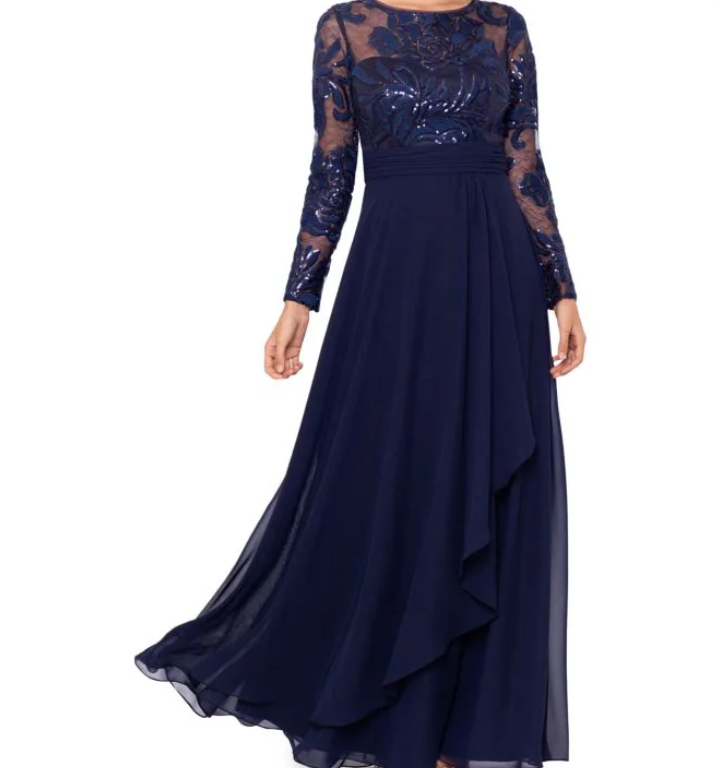 Xscape Sheer Illusion Beaded A Line Gown