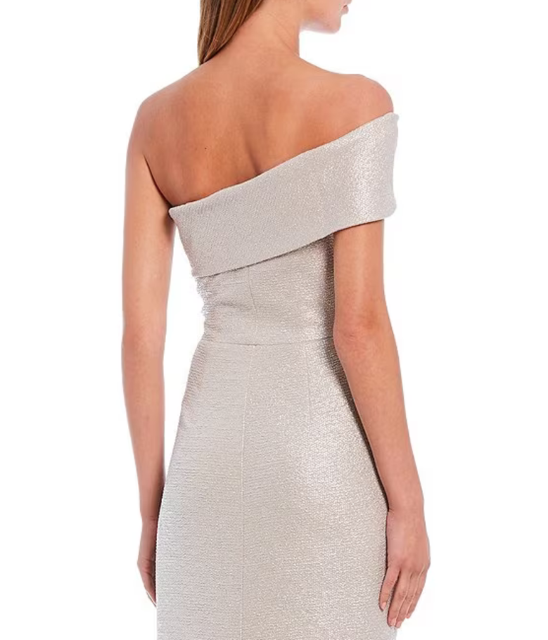 Eliza J Metallic Knit One Shoulder Gown