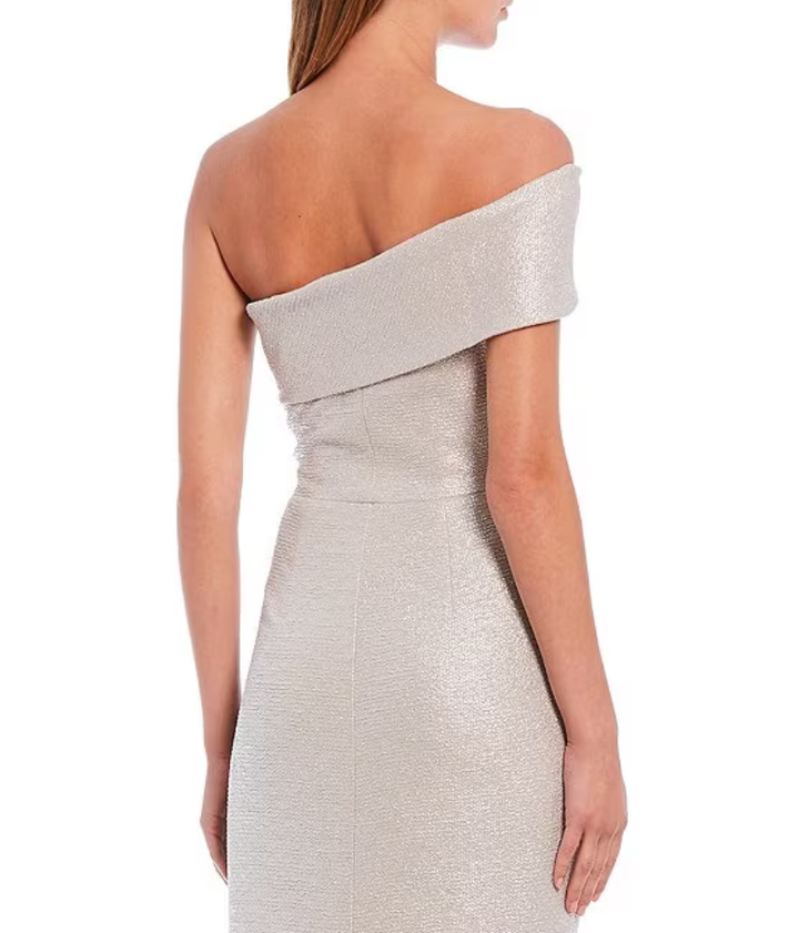 Eliza J Metallic Knit One Shoulder Gown