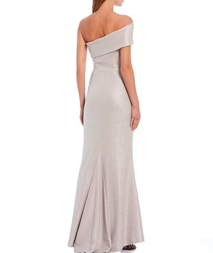 Eliza J Metallic Knit One Shoulder Gown