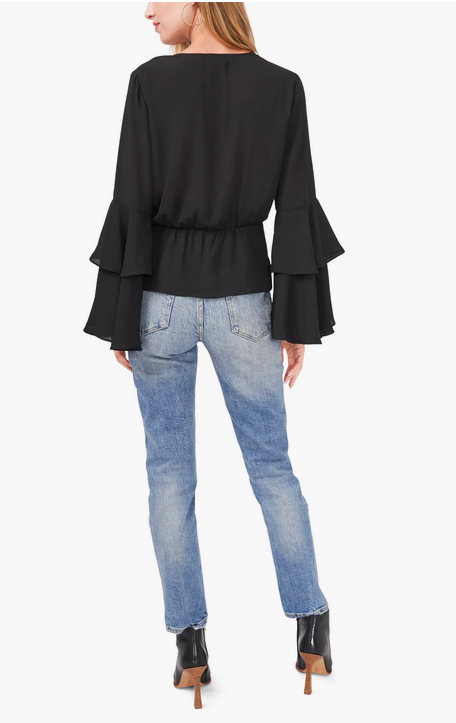 VINCE CAMUTO Bell Sleeve Button Front Blouse