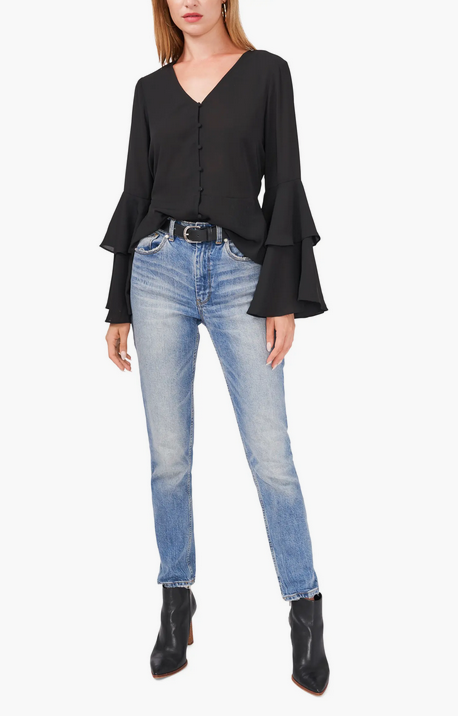 VINCE CAMUTO Bell Sleeve Button Front Blouse