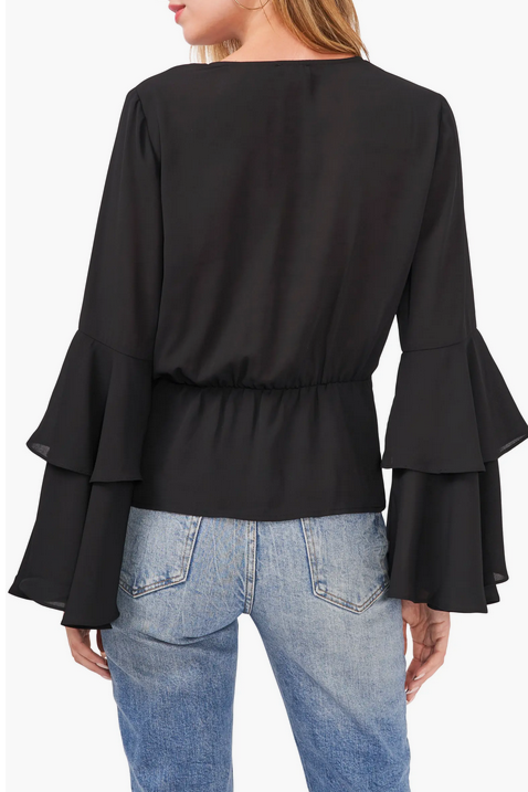 VINCE CAMUTO Bell Sleeve Button Front Blouse