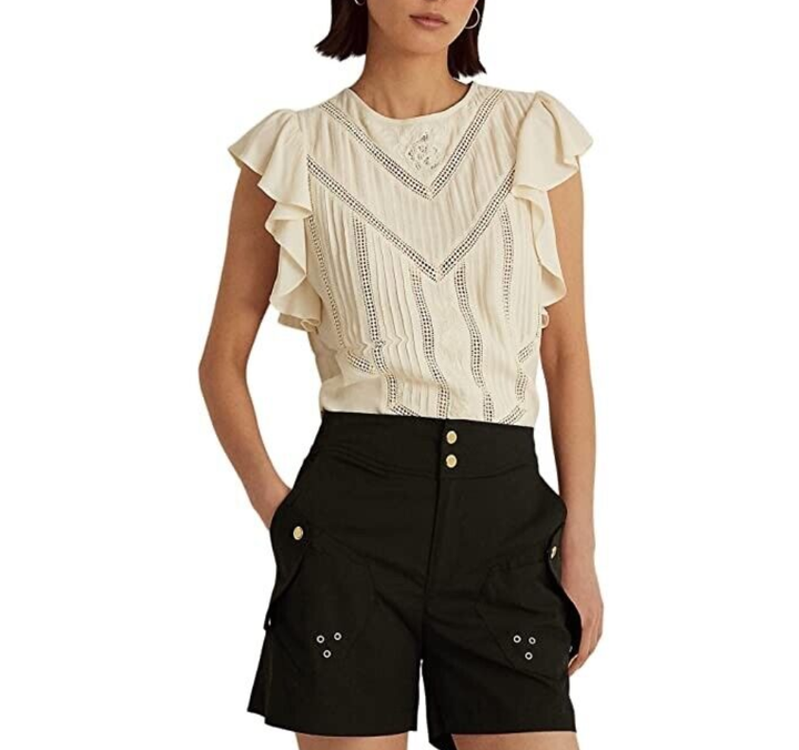 Lauren Ralph Lauren Crepe Flutter-Sleeve Blouse