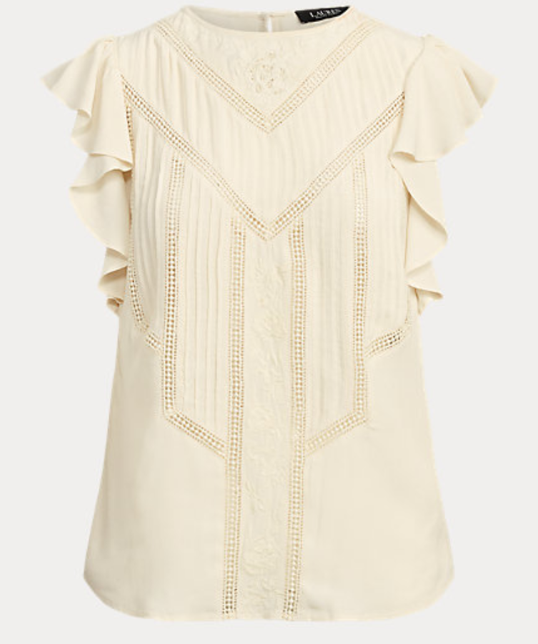 Lauren Ralph Lauren Crepe Flutter-Sleeve Blouse