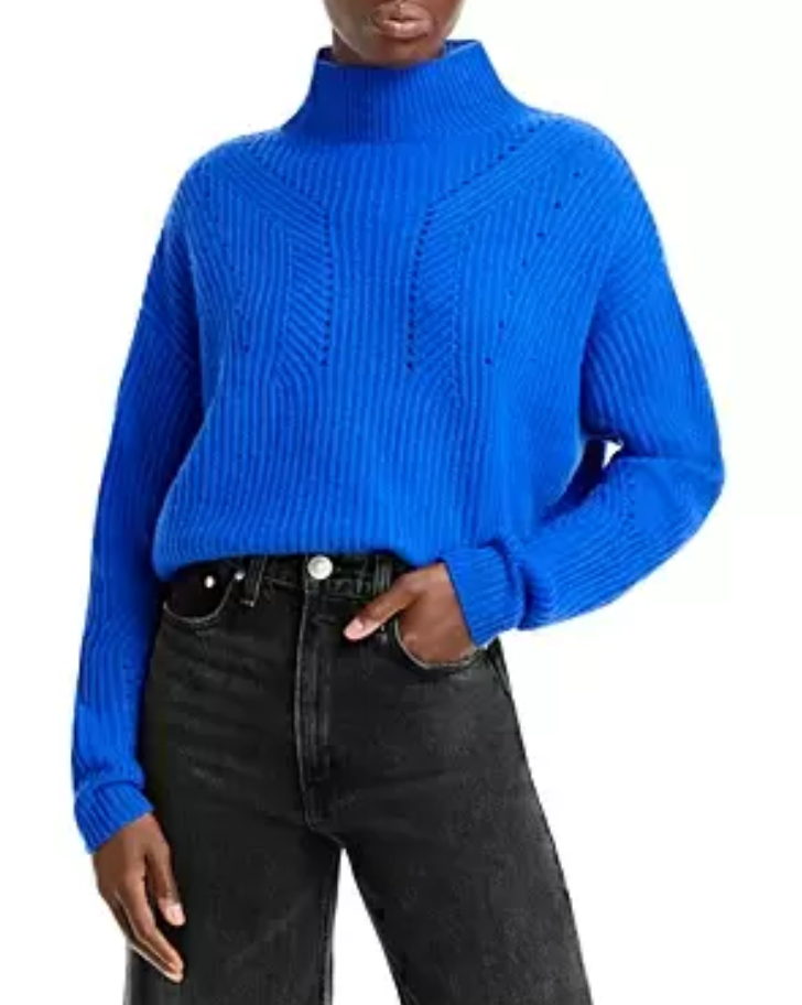 AQUA Cashmere Novelty Stitch Cashmere Mock Neck Sweater