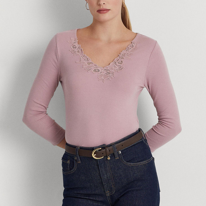 Lauren Ralph Lauren Lace-Trim Stretch Cotton Top